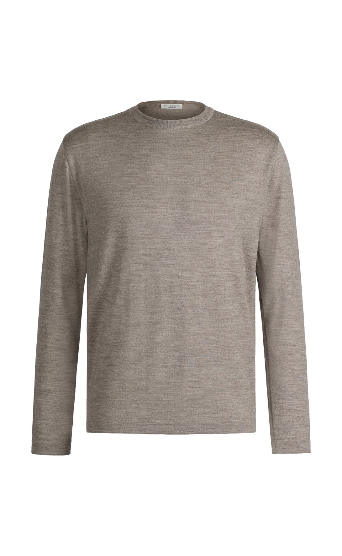 Elegant crew-neck sweater in the finest yarn blend: merino wool and silk, regular fit