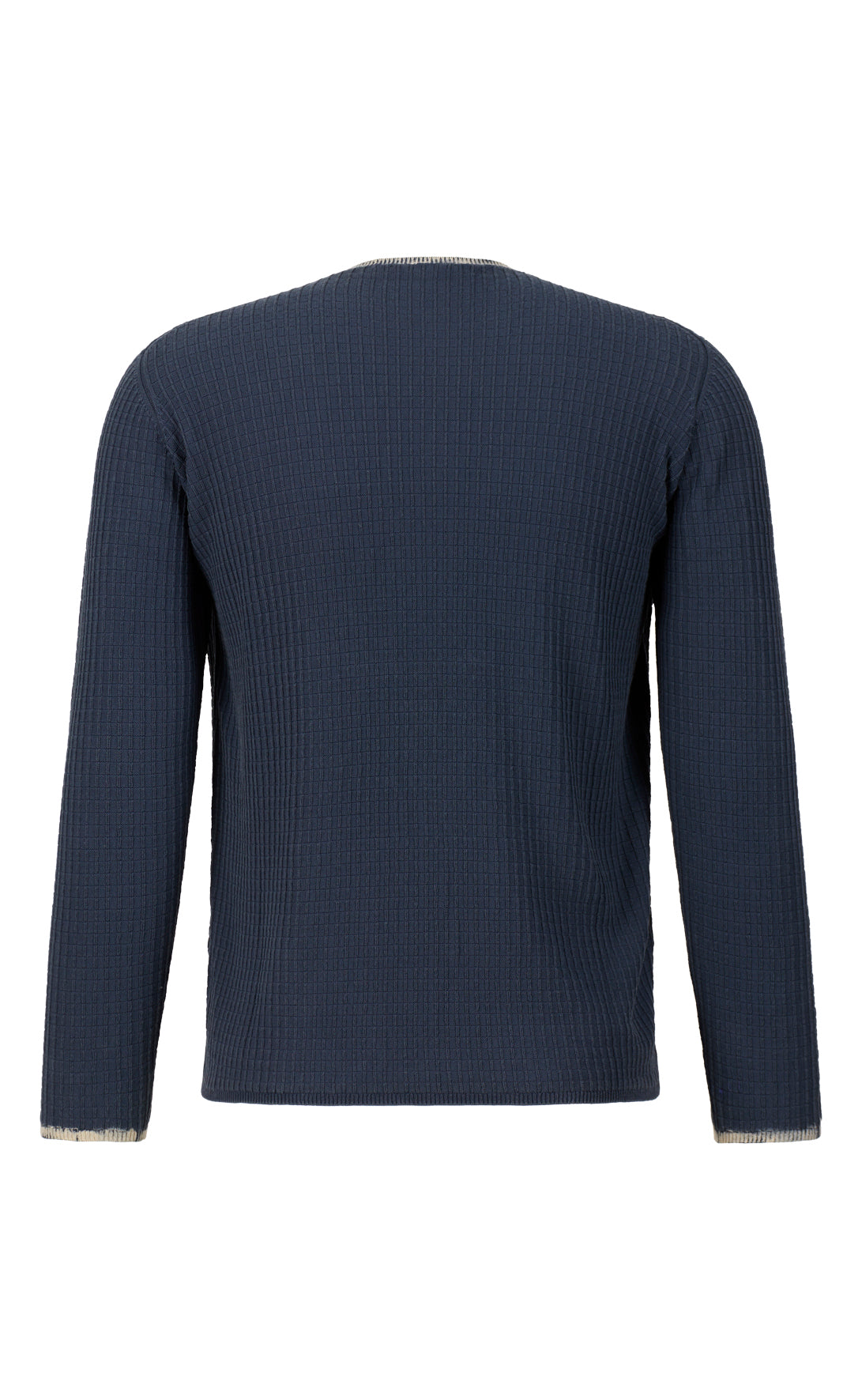 Unique: seamless round neck sweater in 3D knit, with color corrosion, made of the finest cotton, relaxed fit