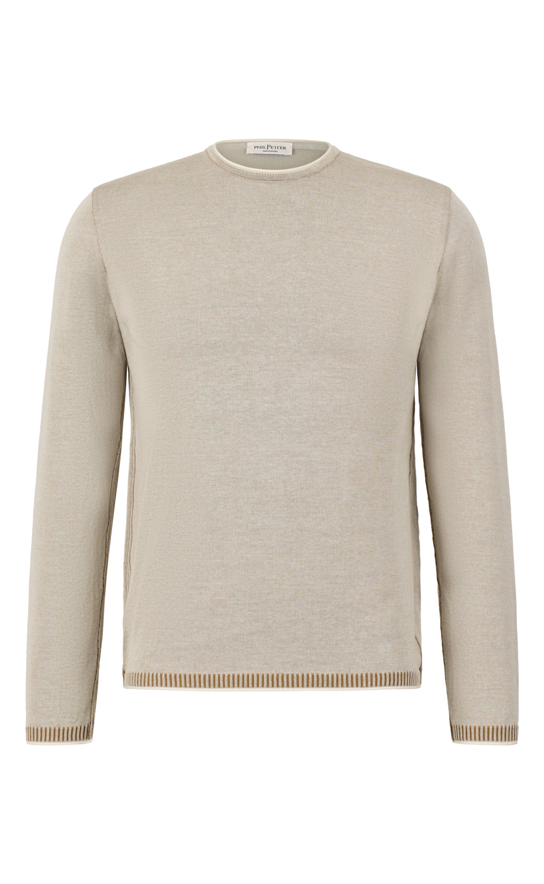 Supersofter, plattierter Rundhalspullover aus feinster Baumwolle, Relaxed Fit