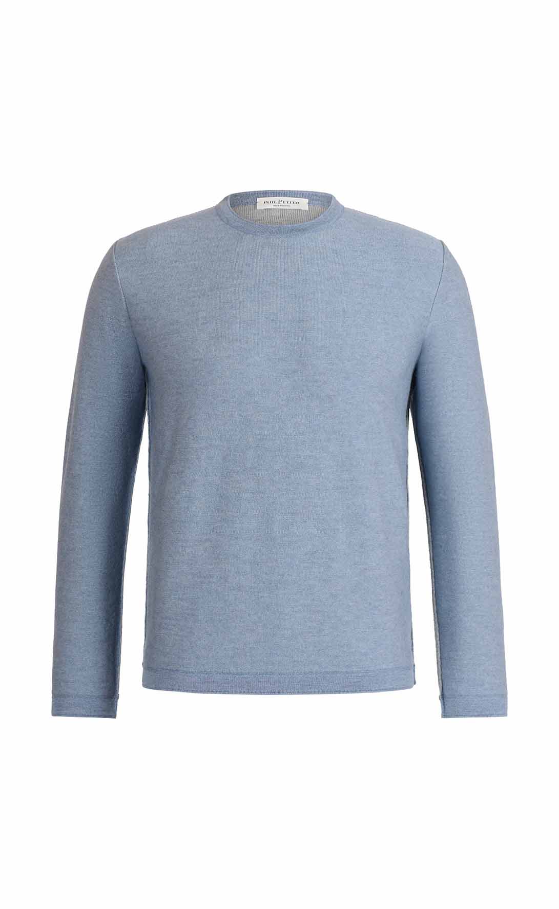 Lightweight double-face sweater: merino wool on the outside, cotton on the inside, relaxed fit