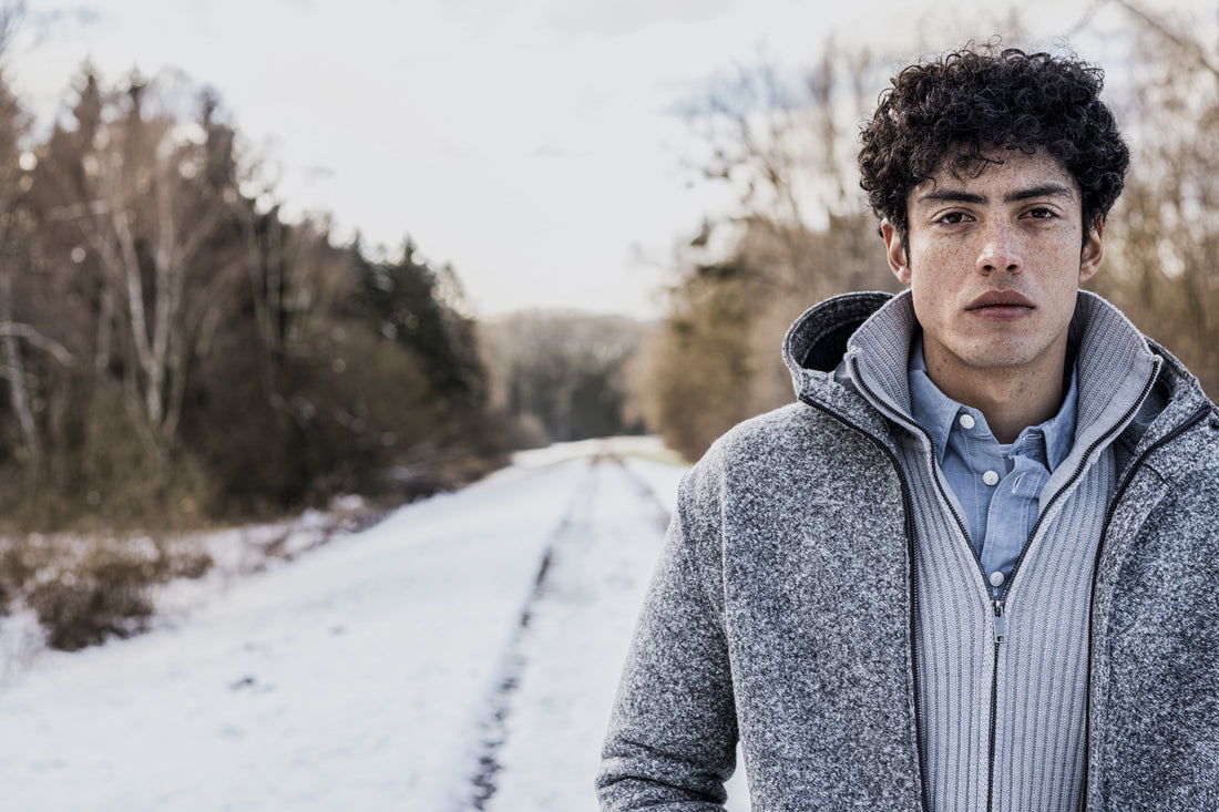 Merino wool zip jacket in wide rib knit