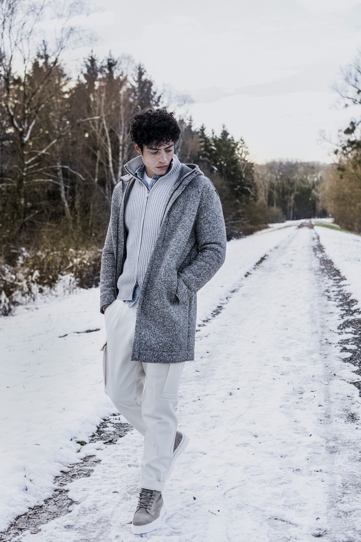 Merino wool zip jacket in wide rib knit