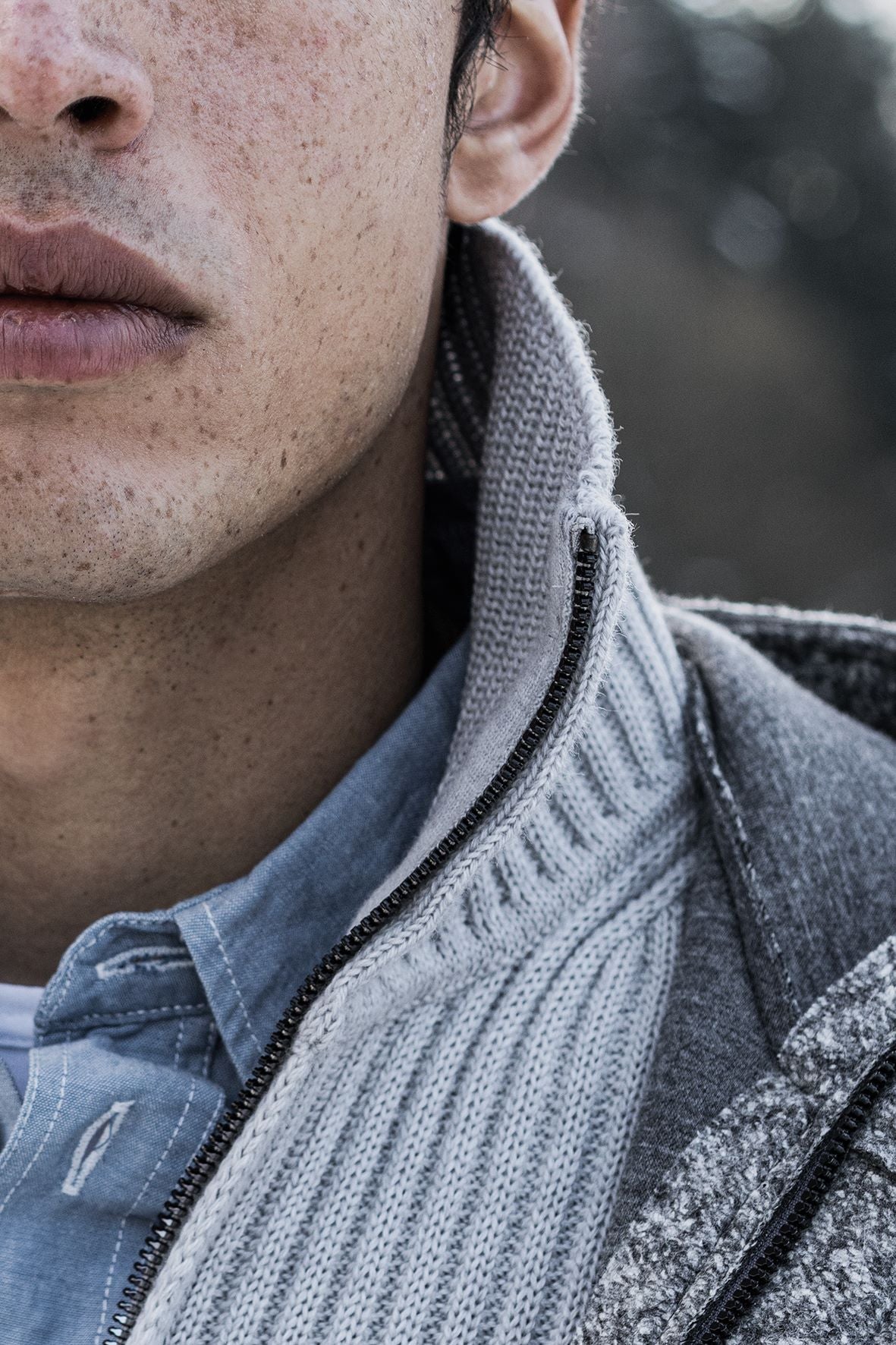 Merino wool zip jacket in wide rib knit
