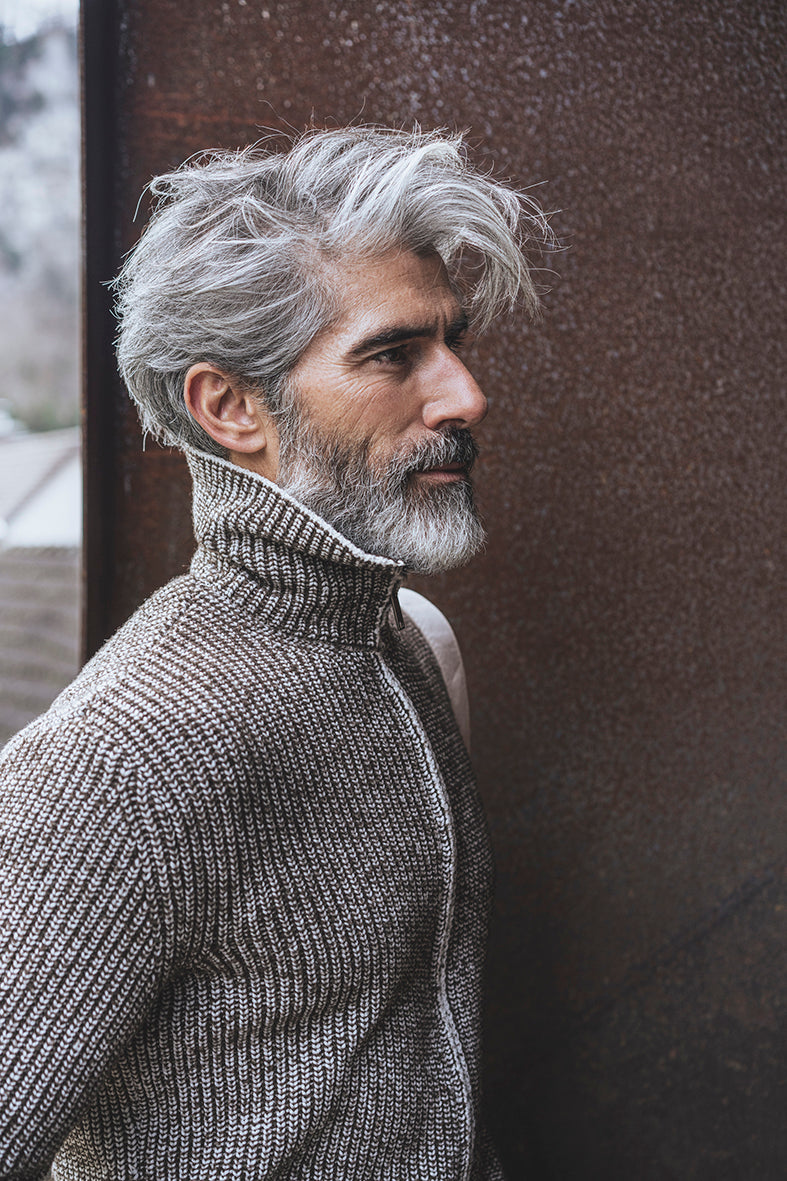 Zip jacket in 2-color pearl-catching structure made of merino wool, relaxed fit