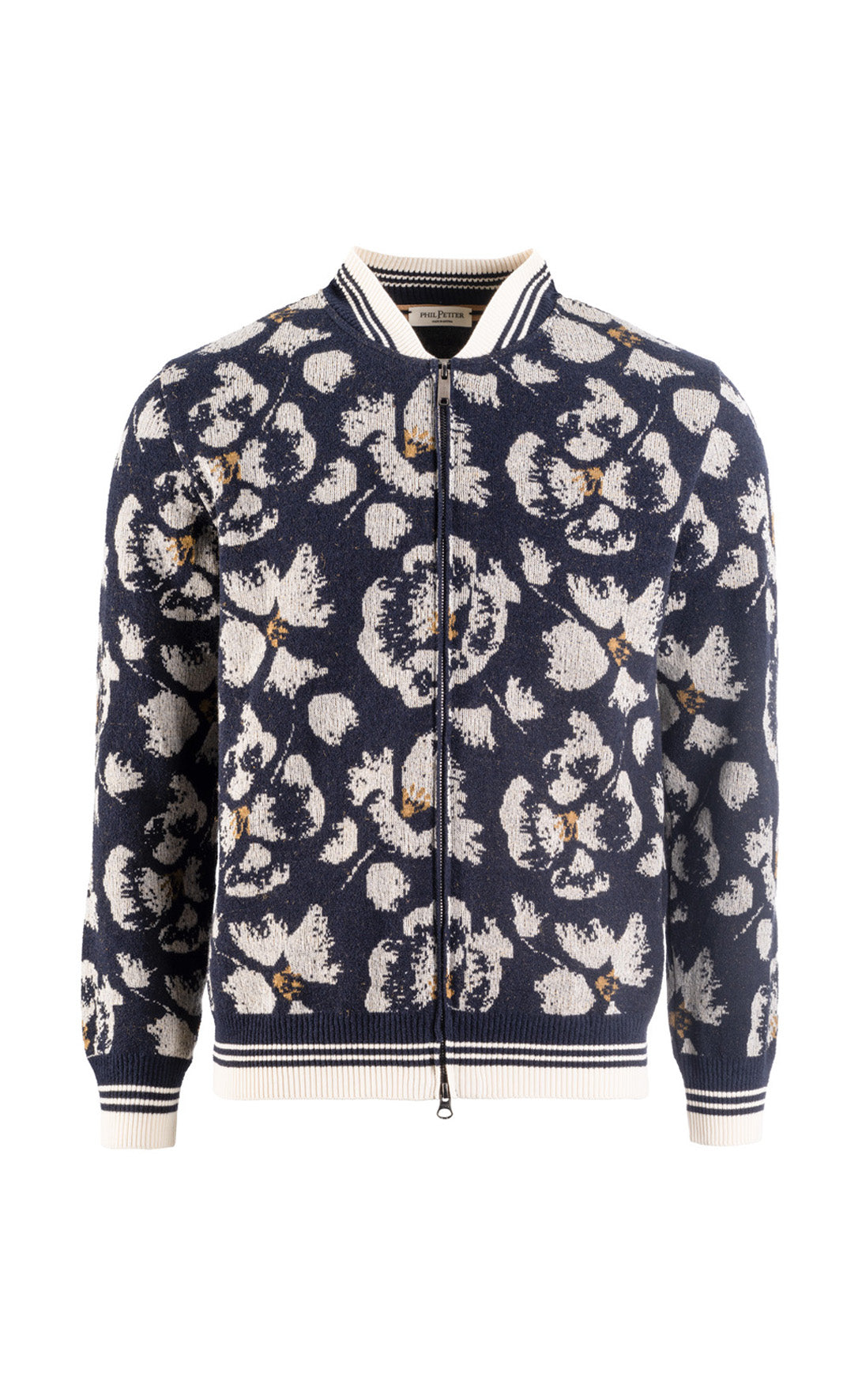 Zip-up jacket with floral pattern in cotton-linen blend, regular fit