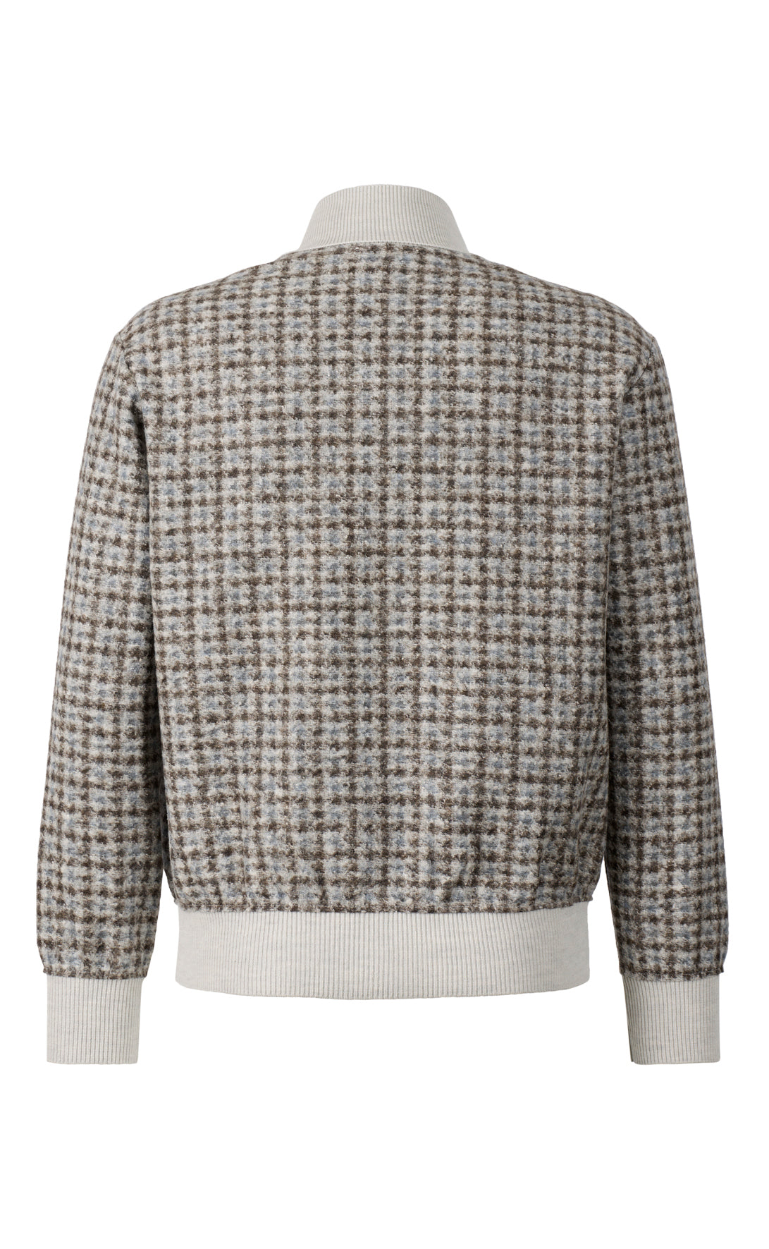 Lightweight houndstooth bomber jacket in wool-cotton jersey, relaxed fit