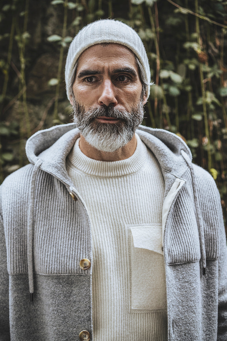 Merino wool blend duffle coat with soft lambswool knit accents