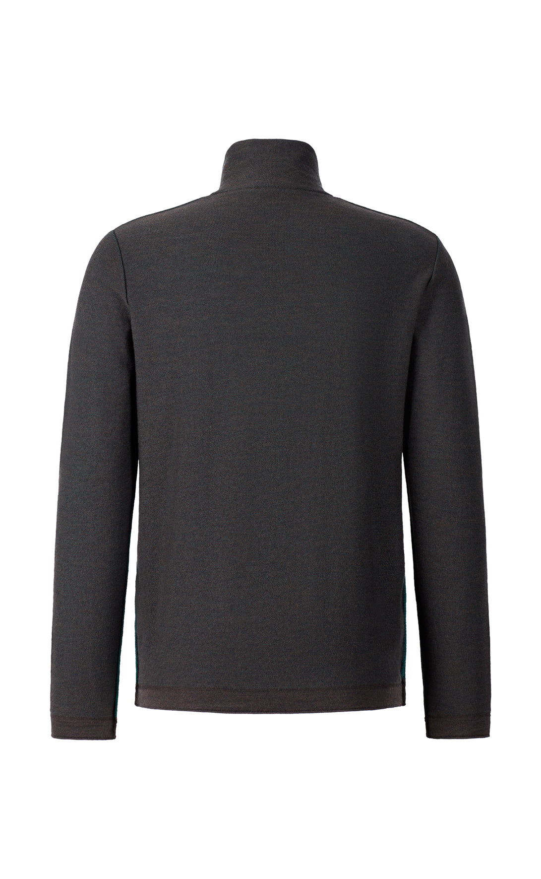Lightweight double-face zip-up sweater: merino wool on the outside, cotton on the inside, relaxed fit