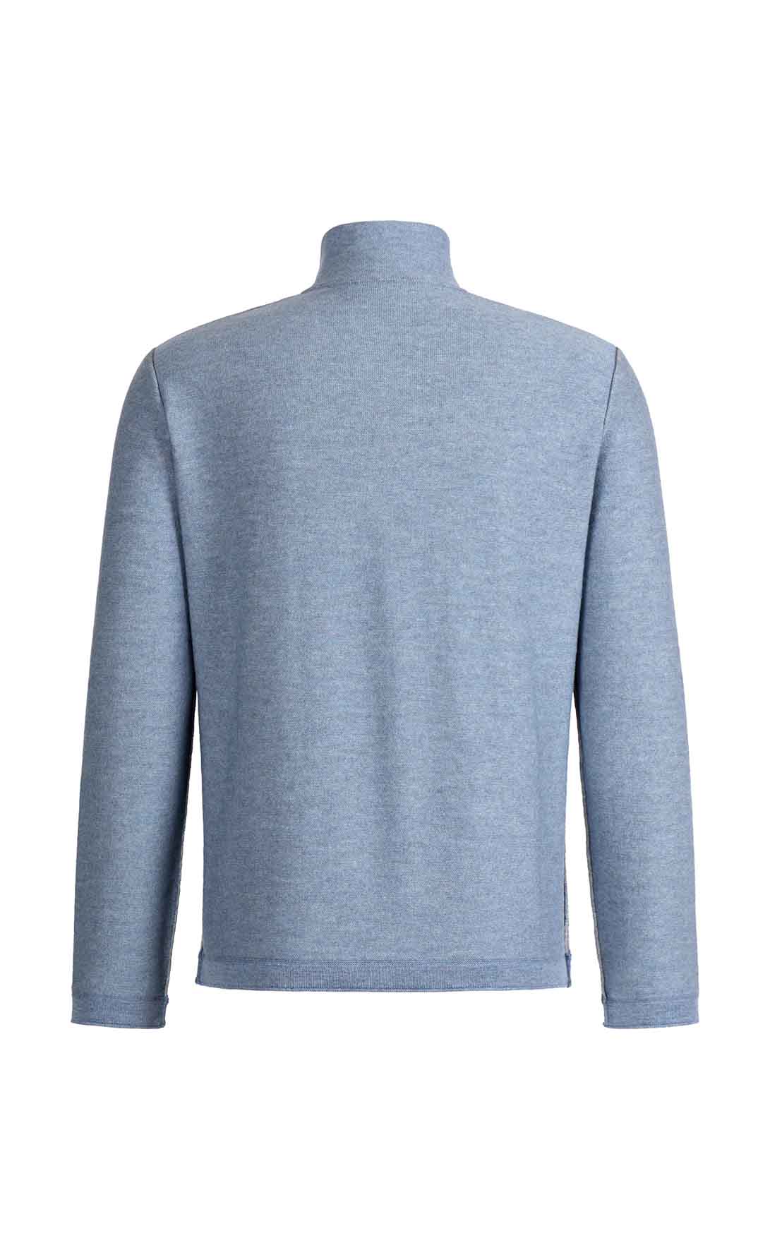 Lightweight double-face zip-up sweater: merino wool on the outside, cotton on the inside, relaxed fit