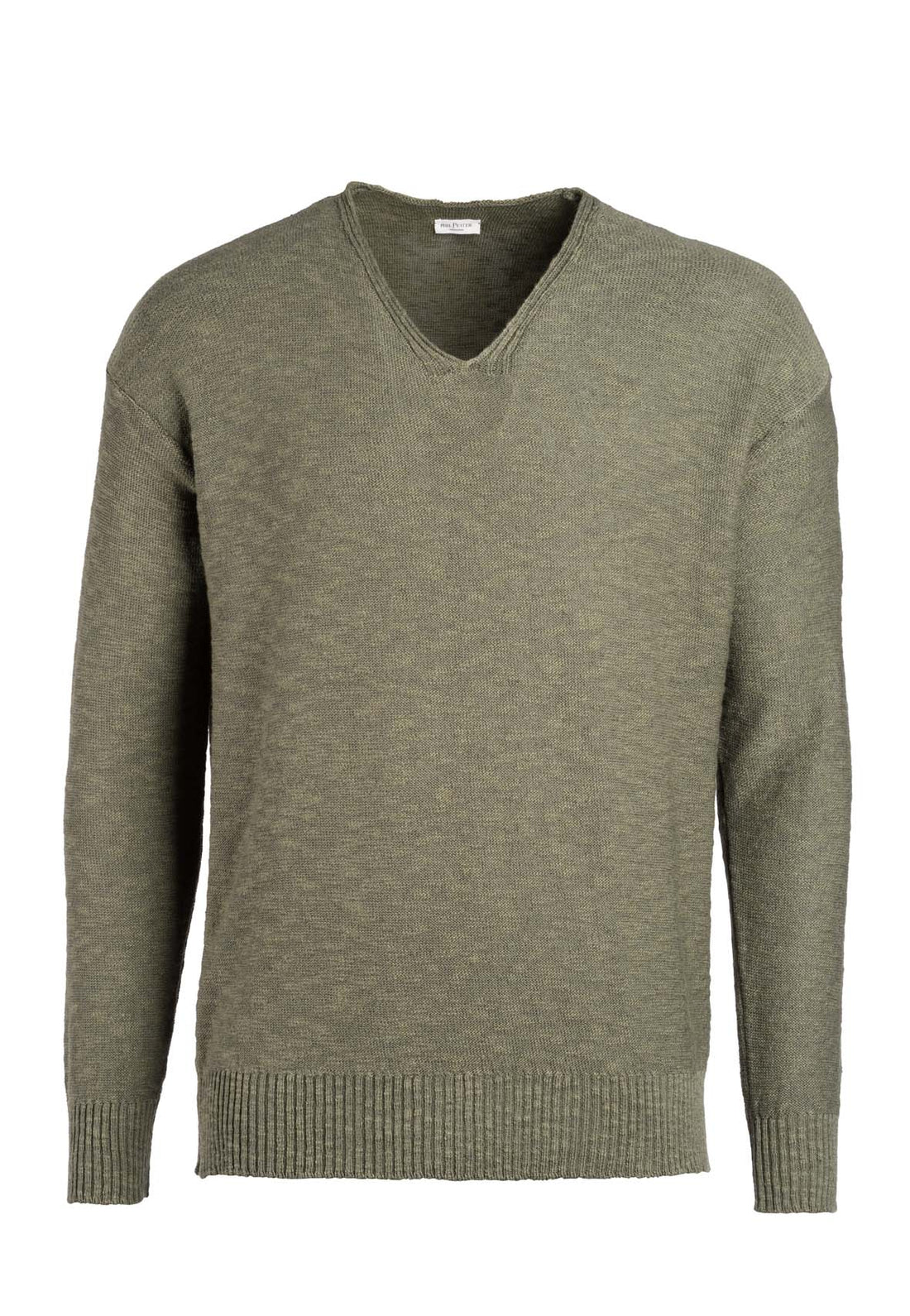 V-neck sweater made of coarse cotton-linen knit