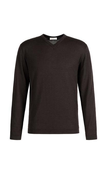 Eleganter V-Pullover aus feinster Garnmischung: Merinowolle und Seide, regular fit