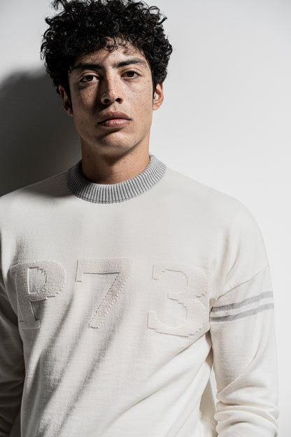 Merino wool round neck sweater, P73 logo