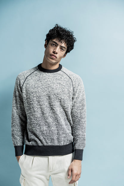 Round-neck sweater made of merino bouclé, relaxed fit