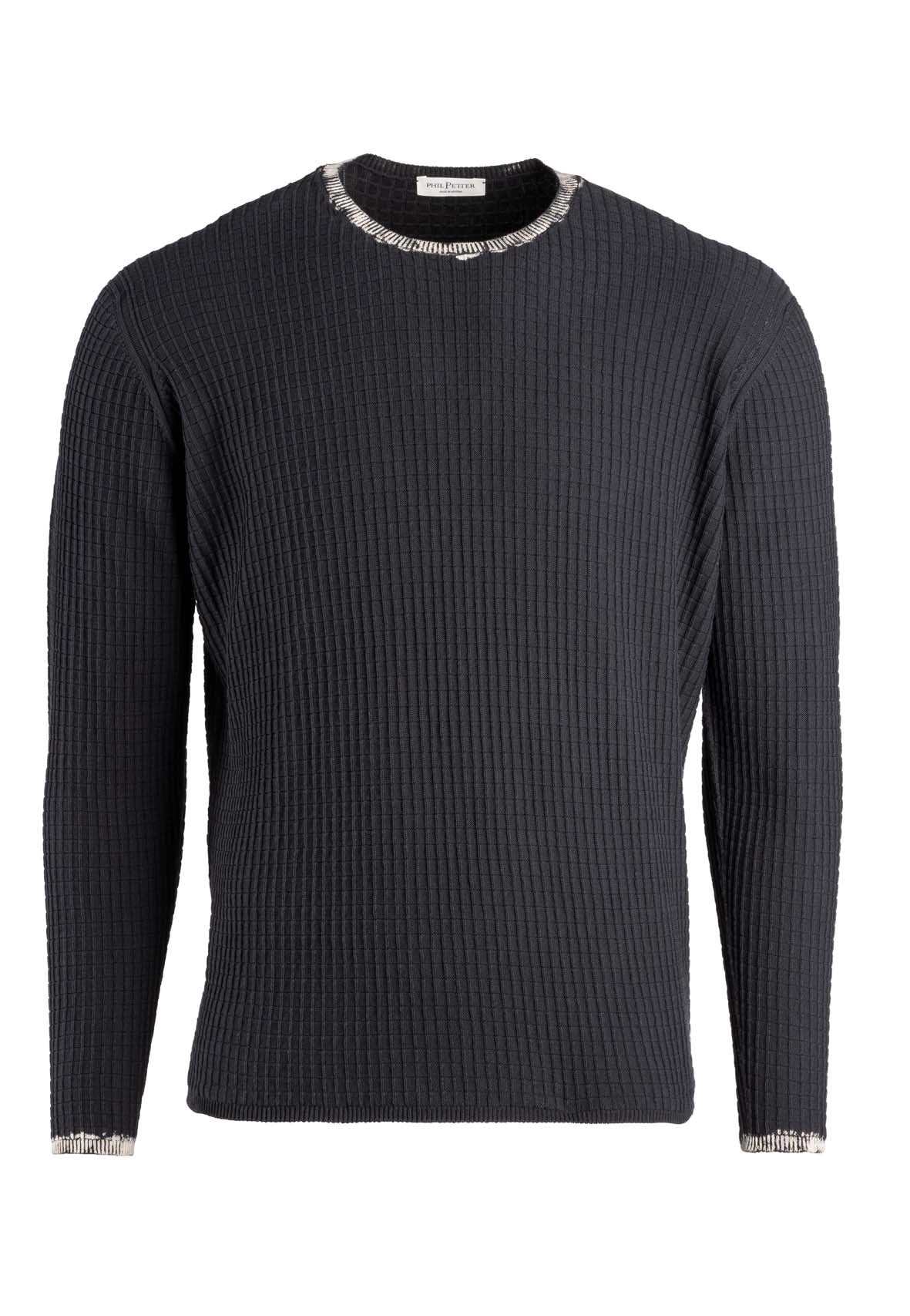 Unique: seamless round neck sweater in 3D knit, with color corrosion, made of the finest cotton, relaxed fit