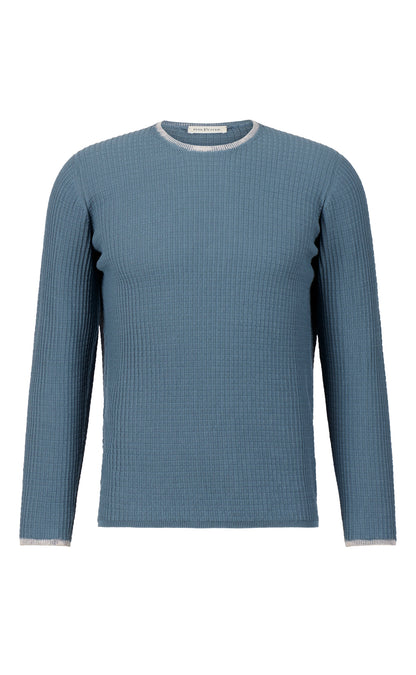 Unique: seamless round neck sweater in 3D knit, with color corrosion, made of the finest cotton, relaxed fit