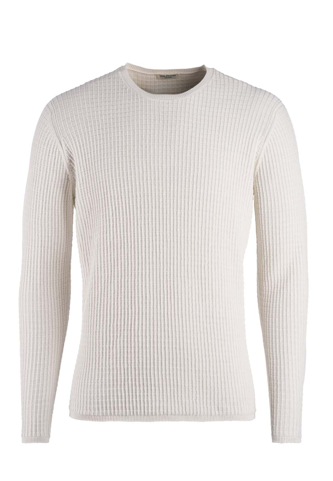 Phil Petter Waffel: seamless round neck sweater in 3D knit made of the finest cotton, relaxed fit