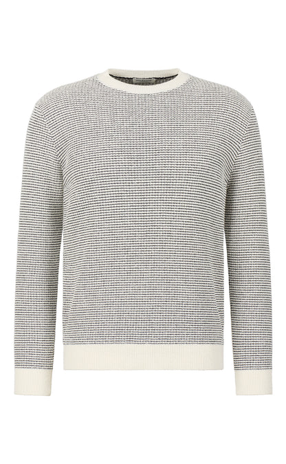 Round neck sweater made of light cotton bouclé and cooling cotton