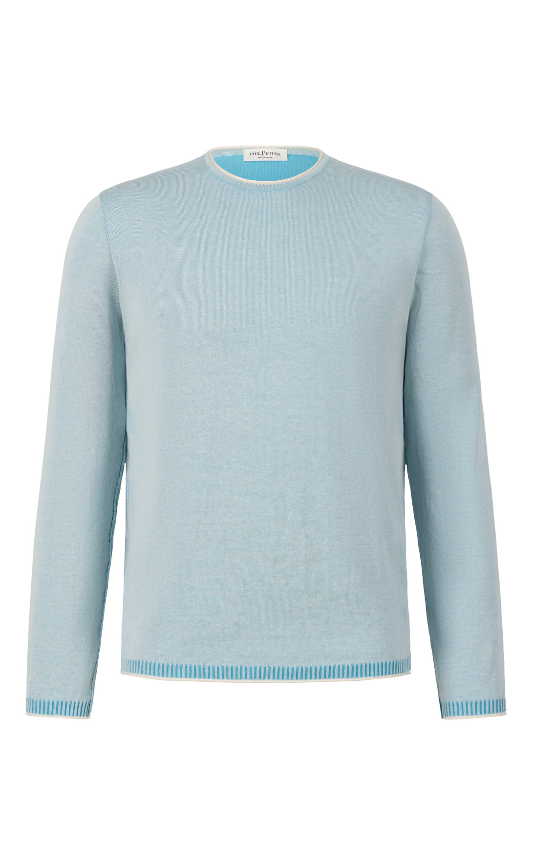 Supersofter, plattierter Rundhalspullover aus feinster Baumwolle, Relaxed Fit