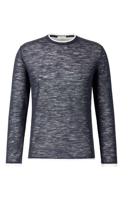 Linen double-face crew neck sweater, relaxed fit