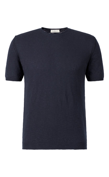 Short-sleeved sweater in soft cotton slub yarn, relaxed fit