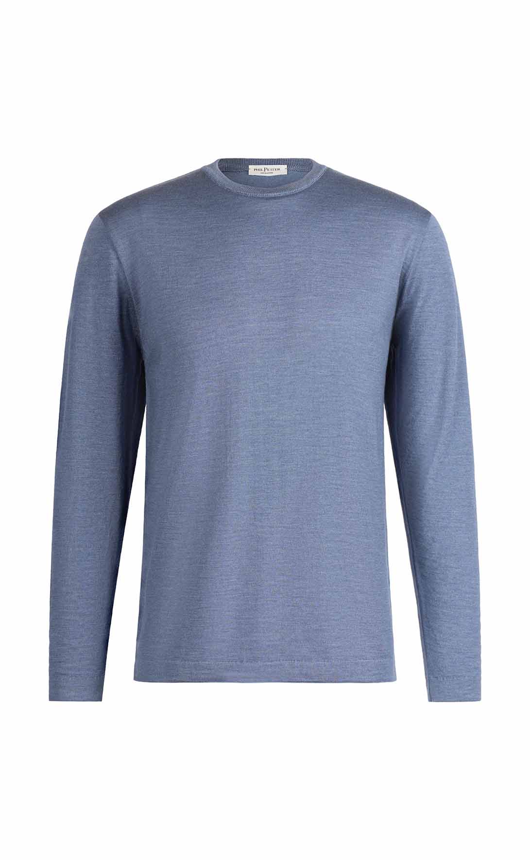 Elegant crew-neck sweater in a premium blend of merino wool and silk, regular fit