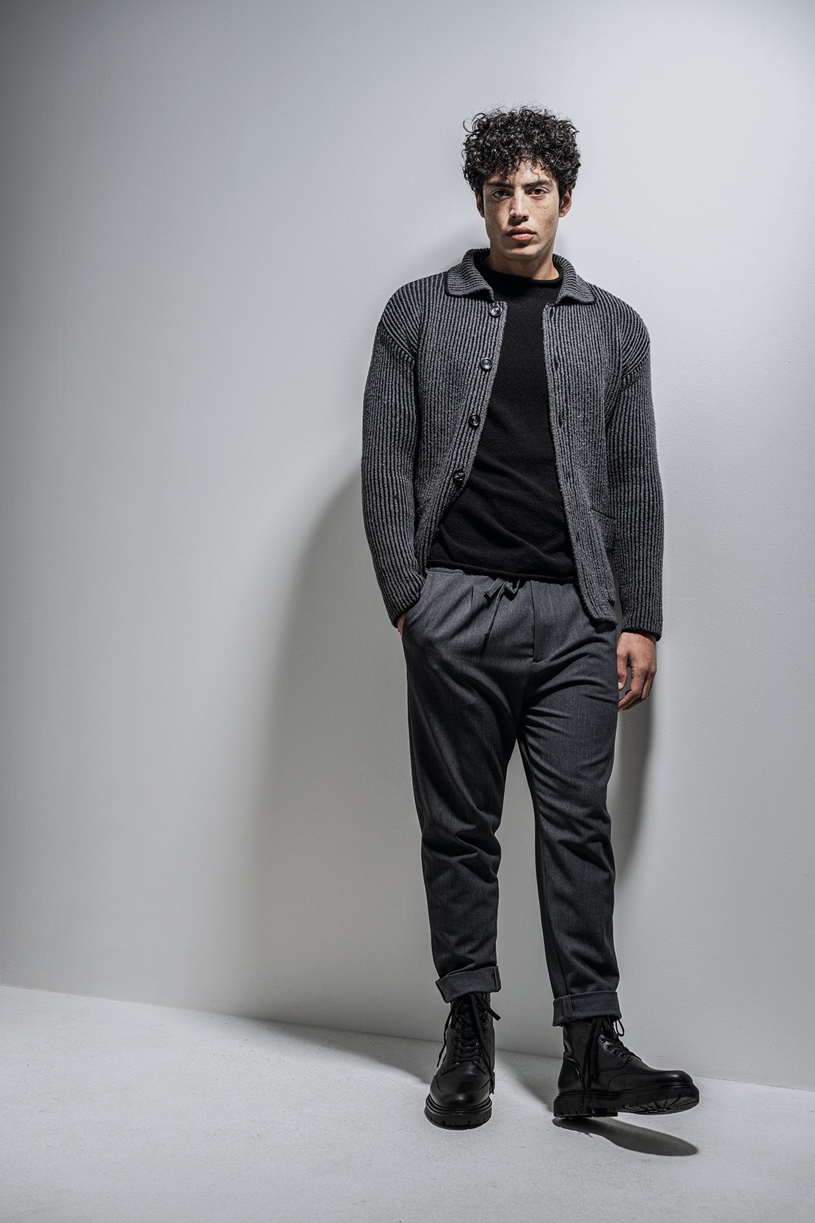 Worker jacket ribbed structure made of winter cotton and merino