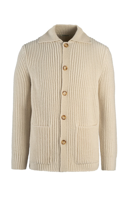 Overshirt made of lightweight Merino bouclé yarn with a ribbed structure, relaxed fit