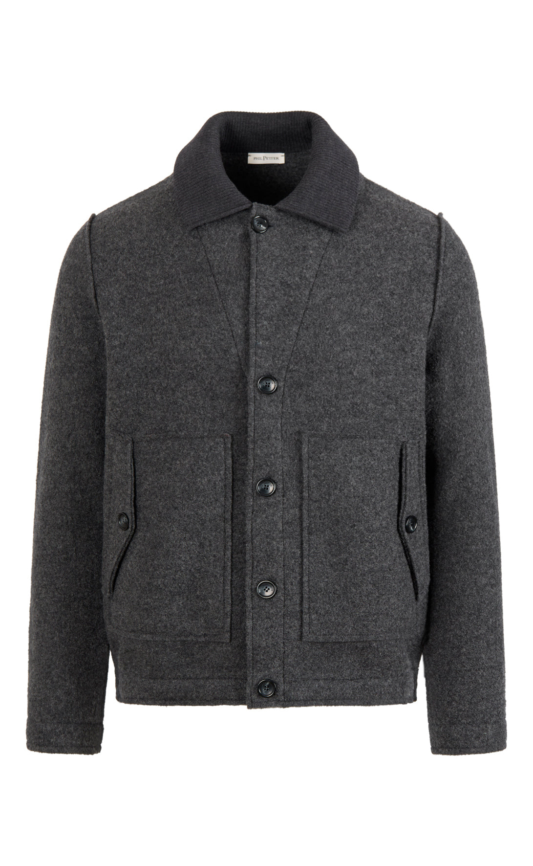 Blouson made of 100% felted merino wool with knitted collar, relaxed fit