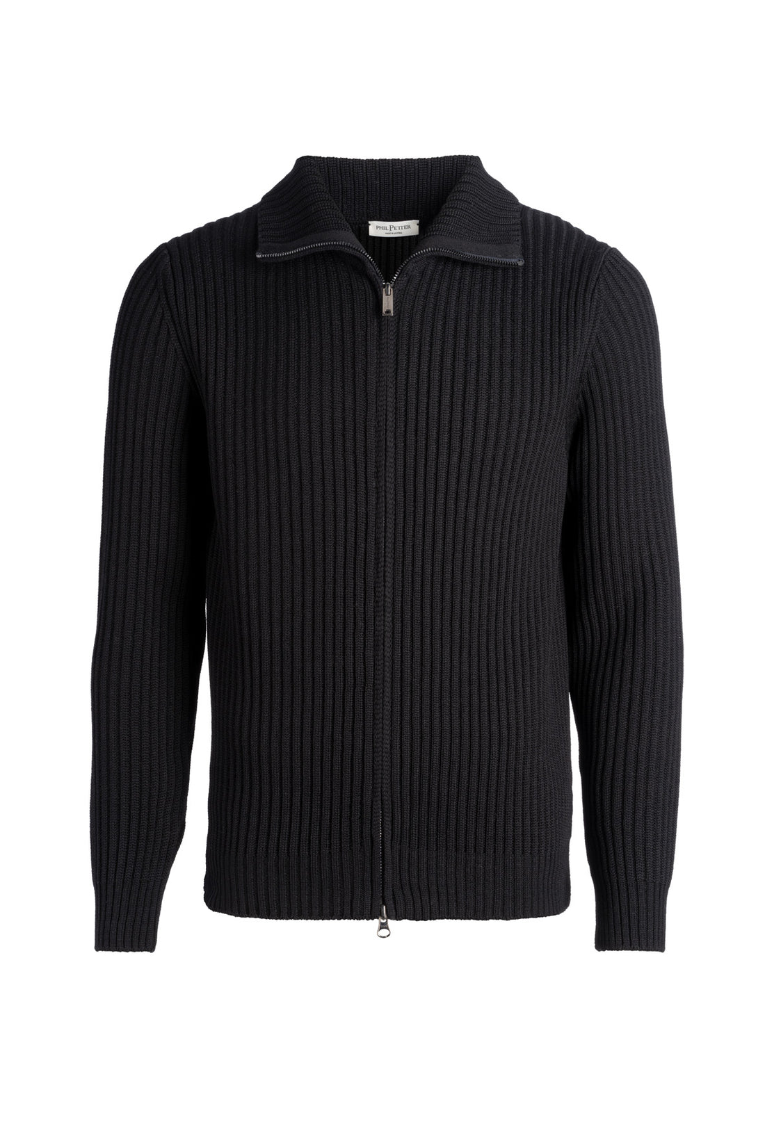 Merino wool zip jacket in wide rib knit