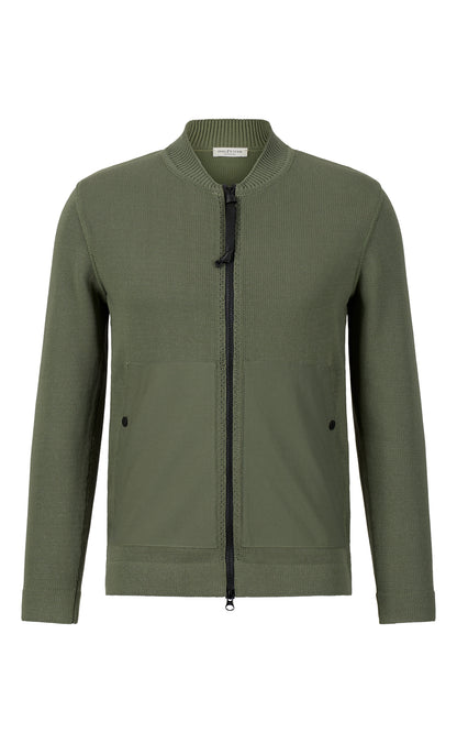 Hybrid bomber jacket made of technical cotton effect yarn, relaxed fit
