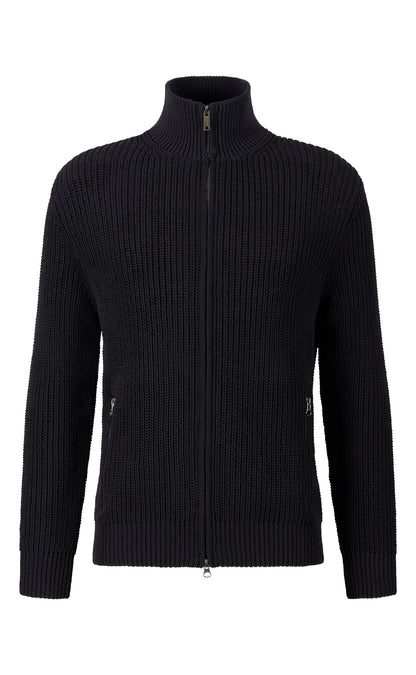 Zip jacket made of technical cotton effect yarn, regular fit