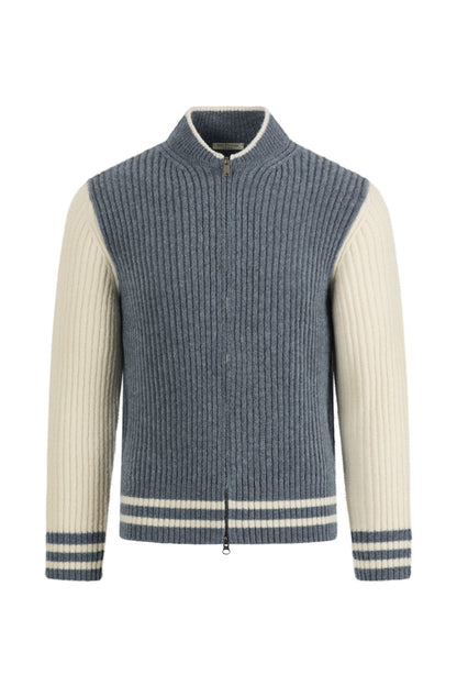 College jacket made of lightweight merino bouclé yarn with a ribbed structure, relaxed fit