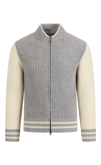 College jacket made of lightweight merino bouclé yarn with a ribbed structure, relaxed fit
