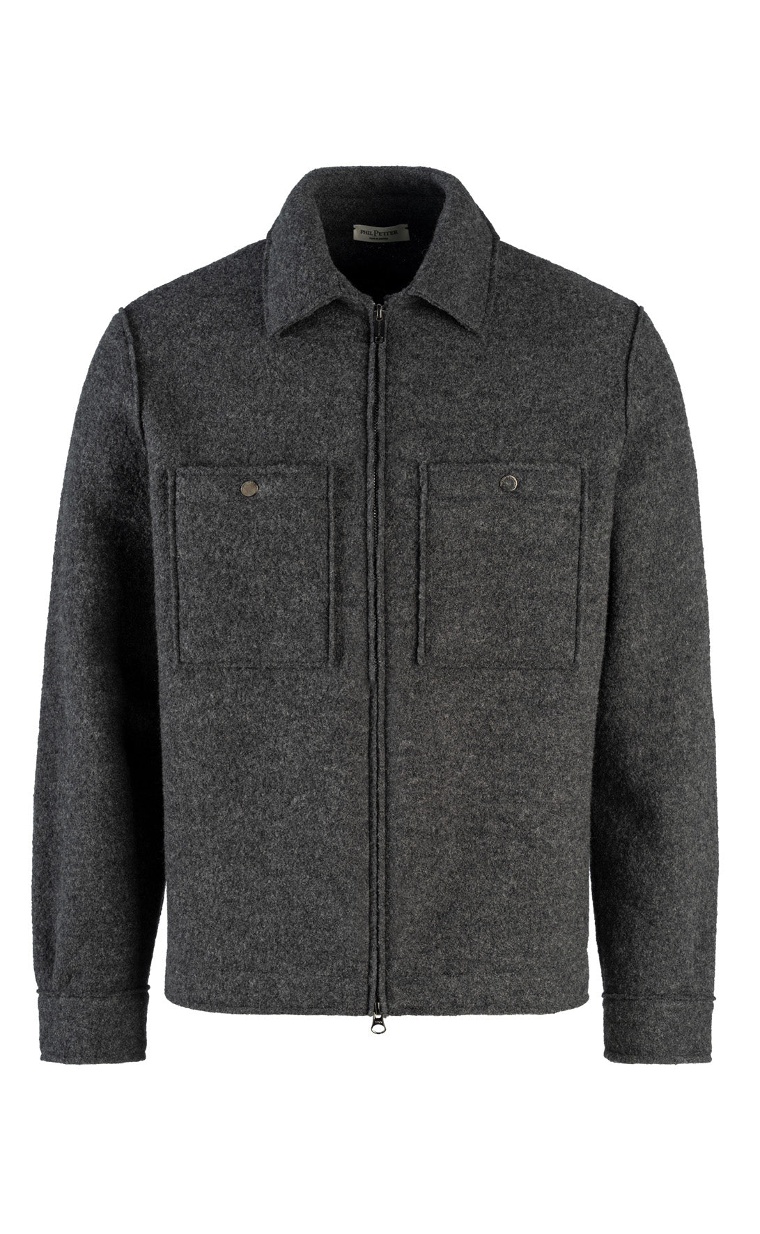 Zip-front outdoor jacket made of 100% felted merino wool, relaxed fit