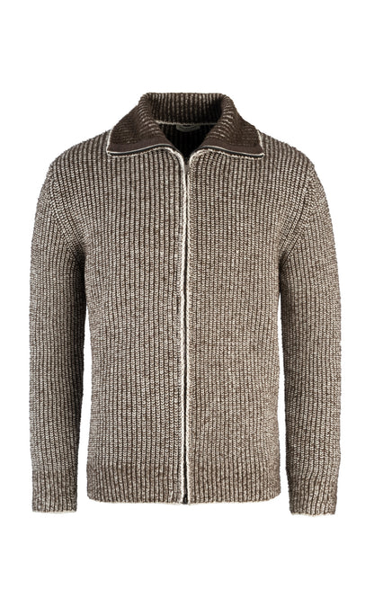 Zip jacket in 2-color pearl-catching structure made of merino wool, relaxed fit