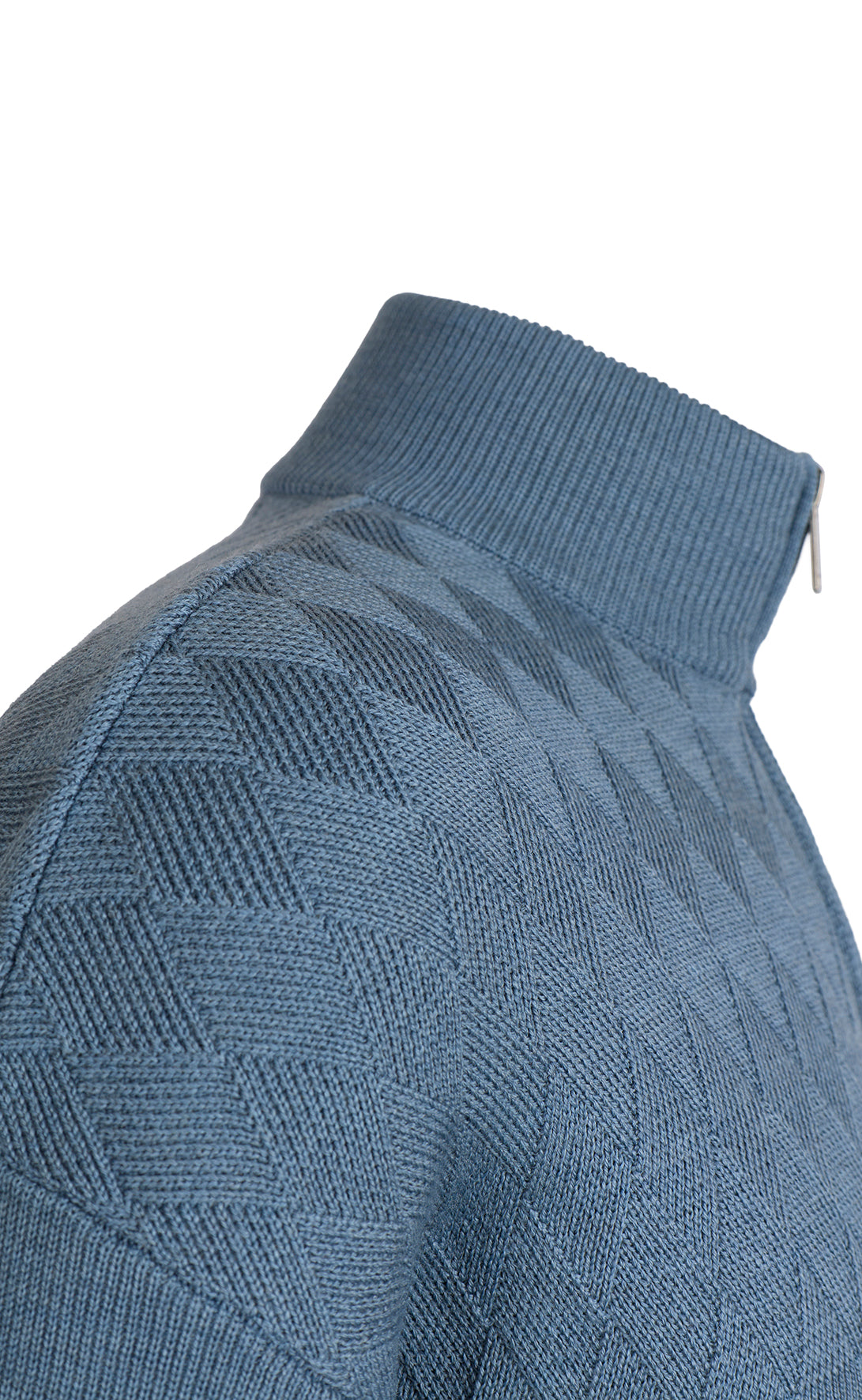 Zip jacket with masculine rhombus structure over the shoulders, 100% merino wool