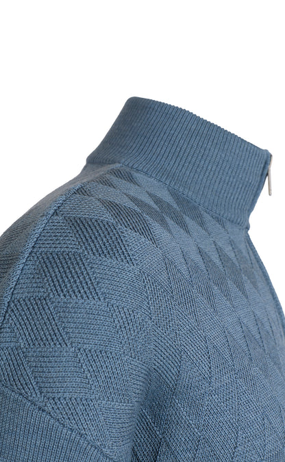 Zip jacket with masculine rhombus structure over the shoulders, 100% merino wool