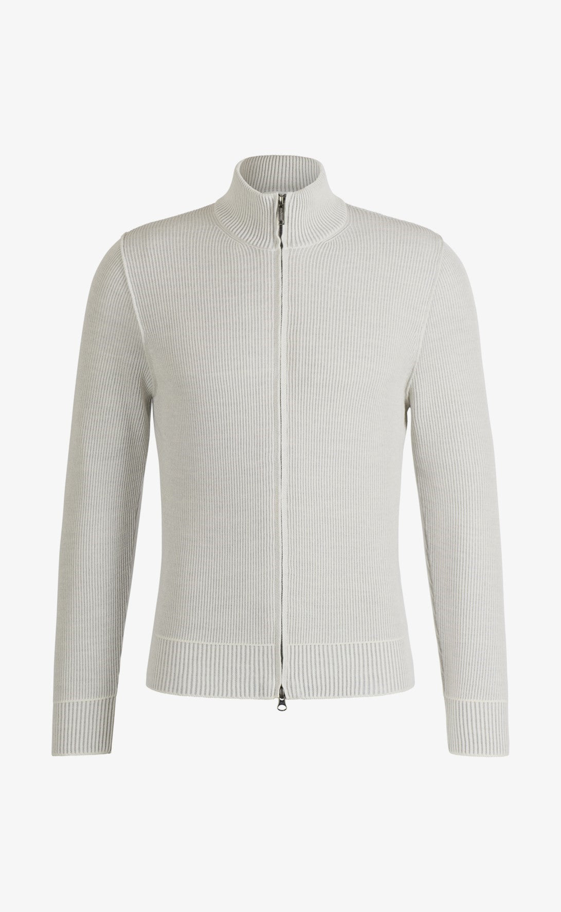 Sportliche Zippjacke aus 2-färbiger Rippe, 100% Merino, relaxed fit