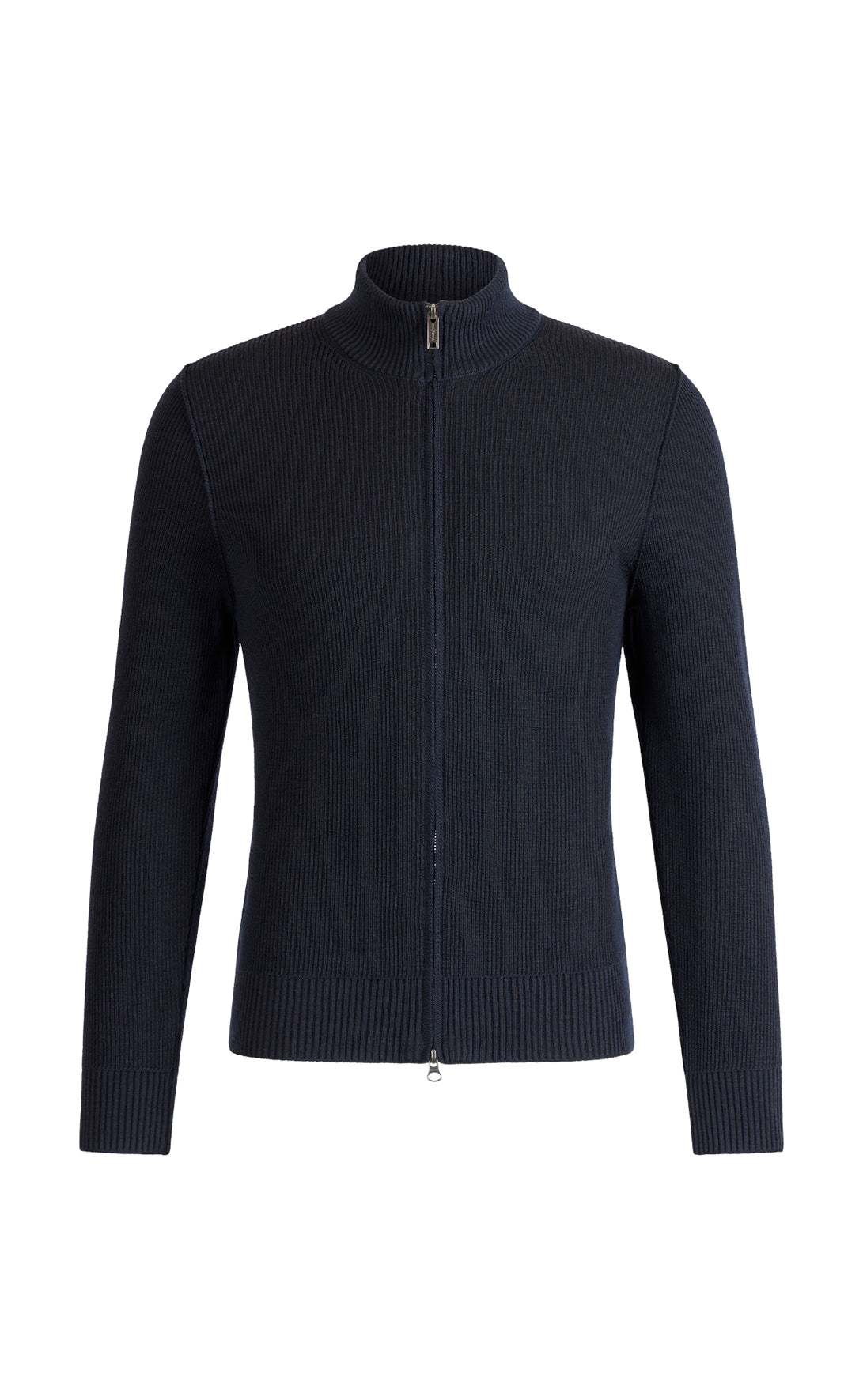 Sportliche Zippjacke aus 2-färbiger Rippe, 100% Merino, relaxed fit