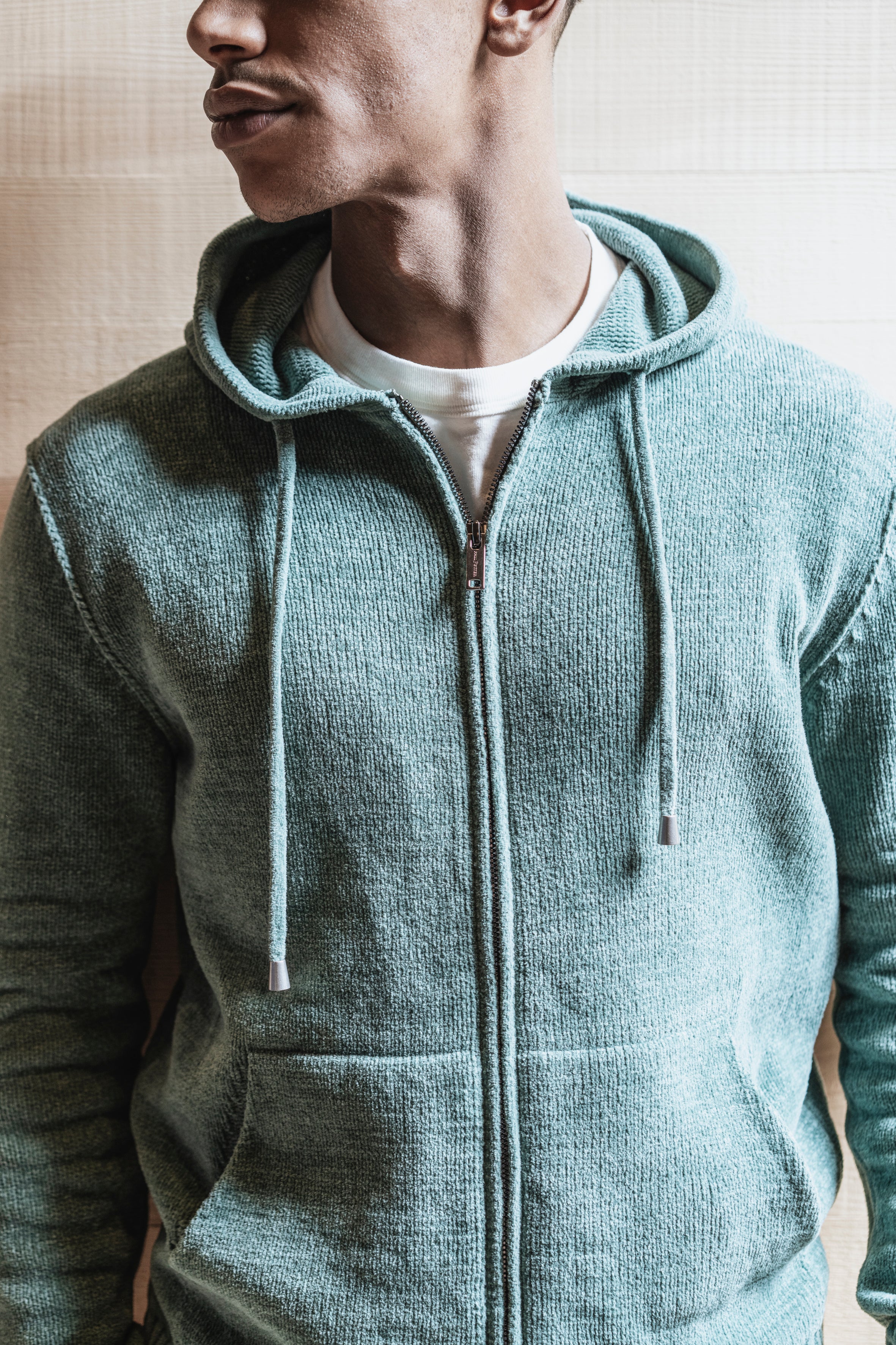 Cotton chenille hooded zip jacket