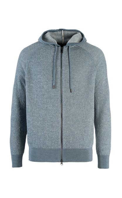 Hooded zip jacket in sweater look made of lightweight merino bouclé yarn, relaxed fit