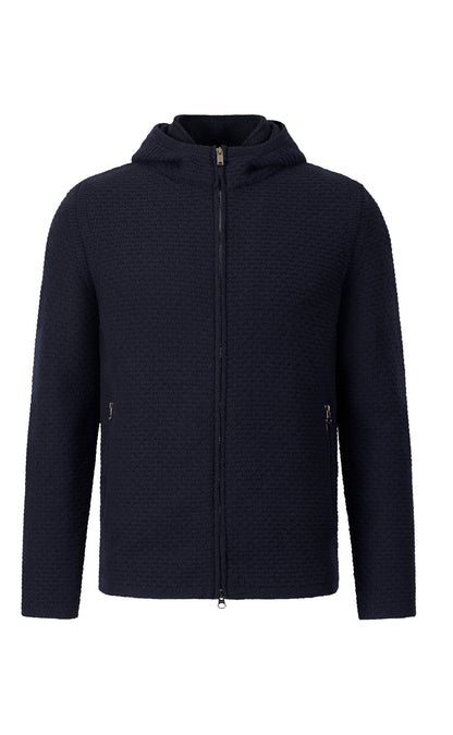 Sportive Kapuzenzippjacke aus Lambswool-Streichgarn mit Waffelstruktur, relaxed fit
