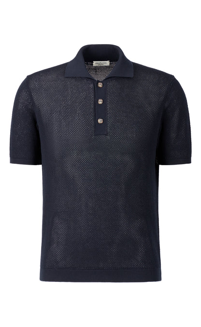 Polo shirt made of pure cotton in a modern crochet knit