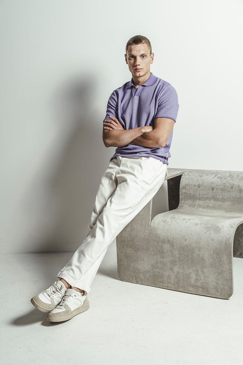 Supersoft knitted polo shirt made of the finest cotton, double-faced, relaxed fit