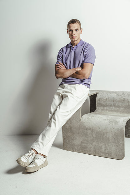 Supersoft knitted polo shirt made of the finest cotton, double-faced, relaxed fit