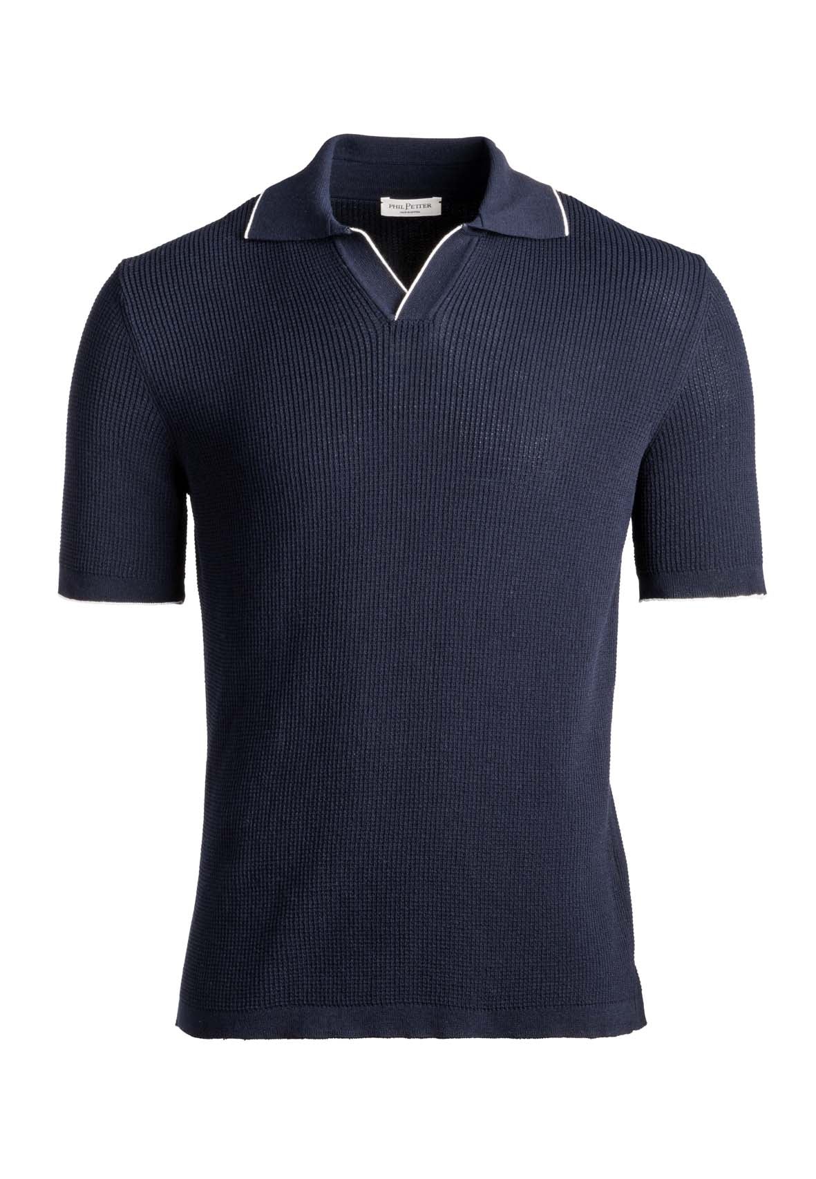 Knitted polo without button in elegant waffle structure made of ultra-light cotton