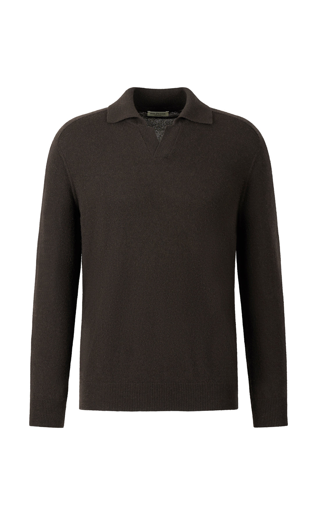 Ultra-soft seamless long-sleeve polo in a durable cashmere blend, relaxed fit