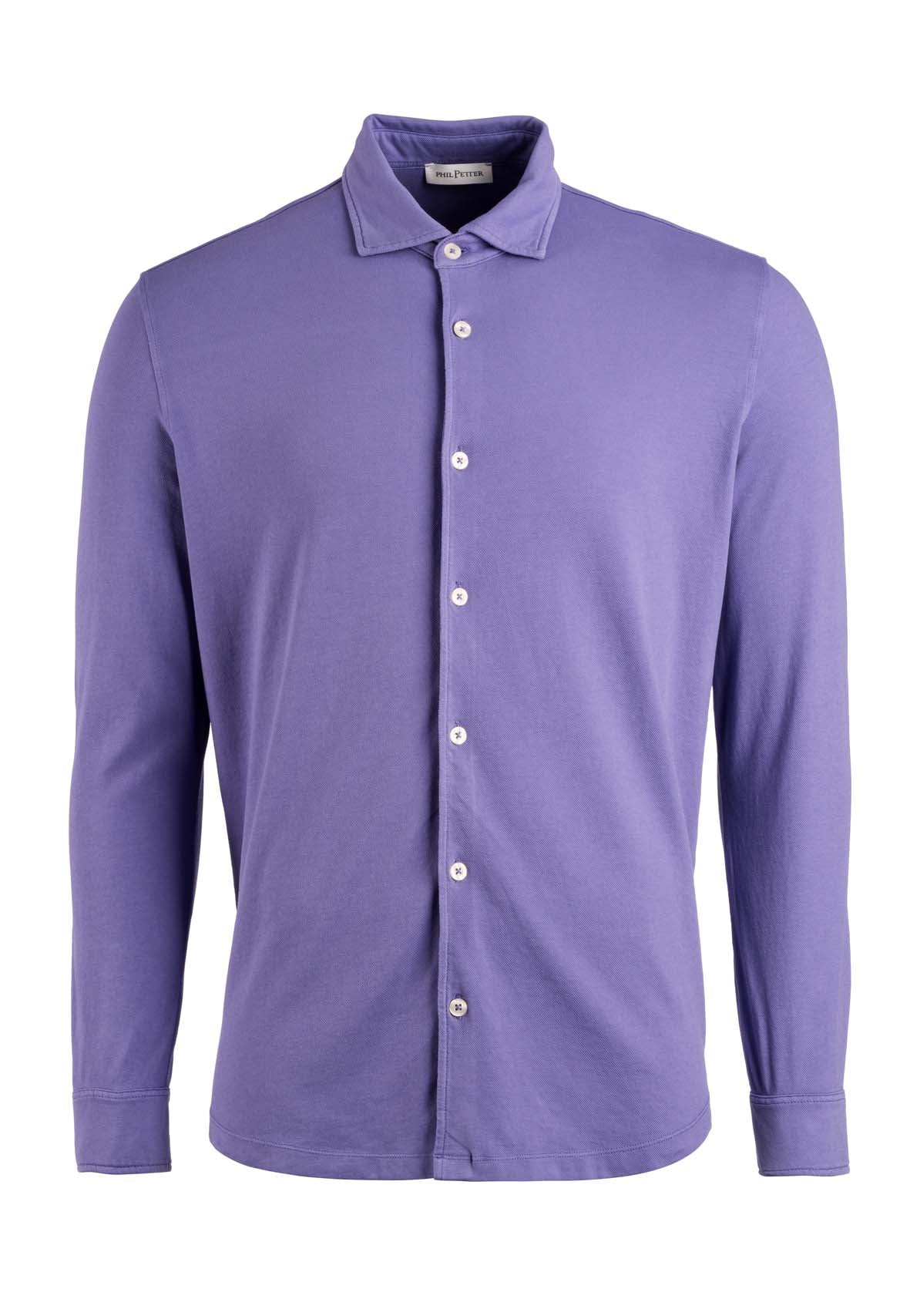 Shirt made of soft cotton piqué, long sleeve, regular fit