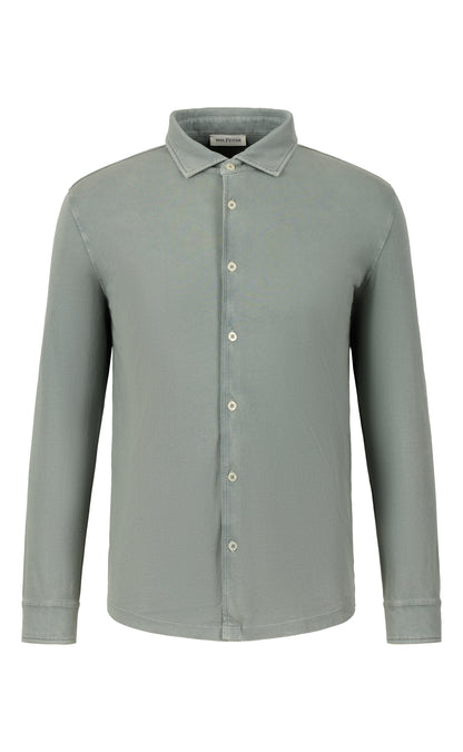 Shirt made of soft cotton piqué, long sleeve, regular fit