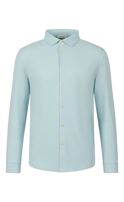 Shirt made of soft cotton piqué, long sleeve, regular fit